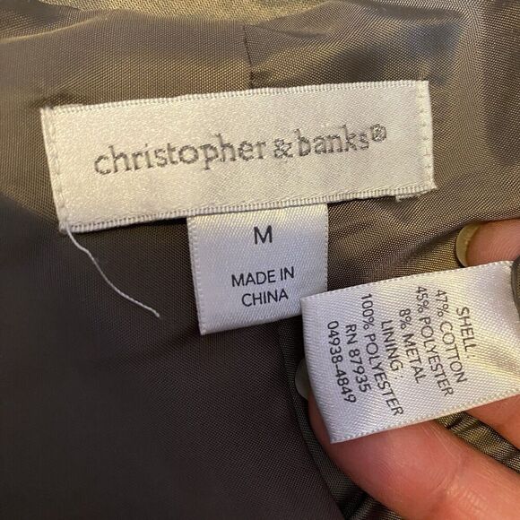 Christopher & Banks Women's Jacket Sz M Khaki Snap Career Office Secretary Work - Picture 3 of 7